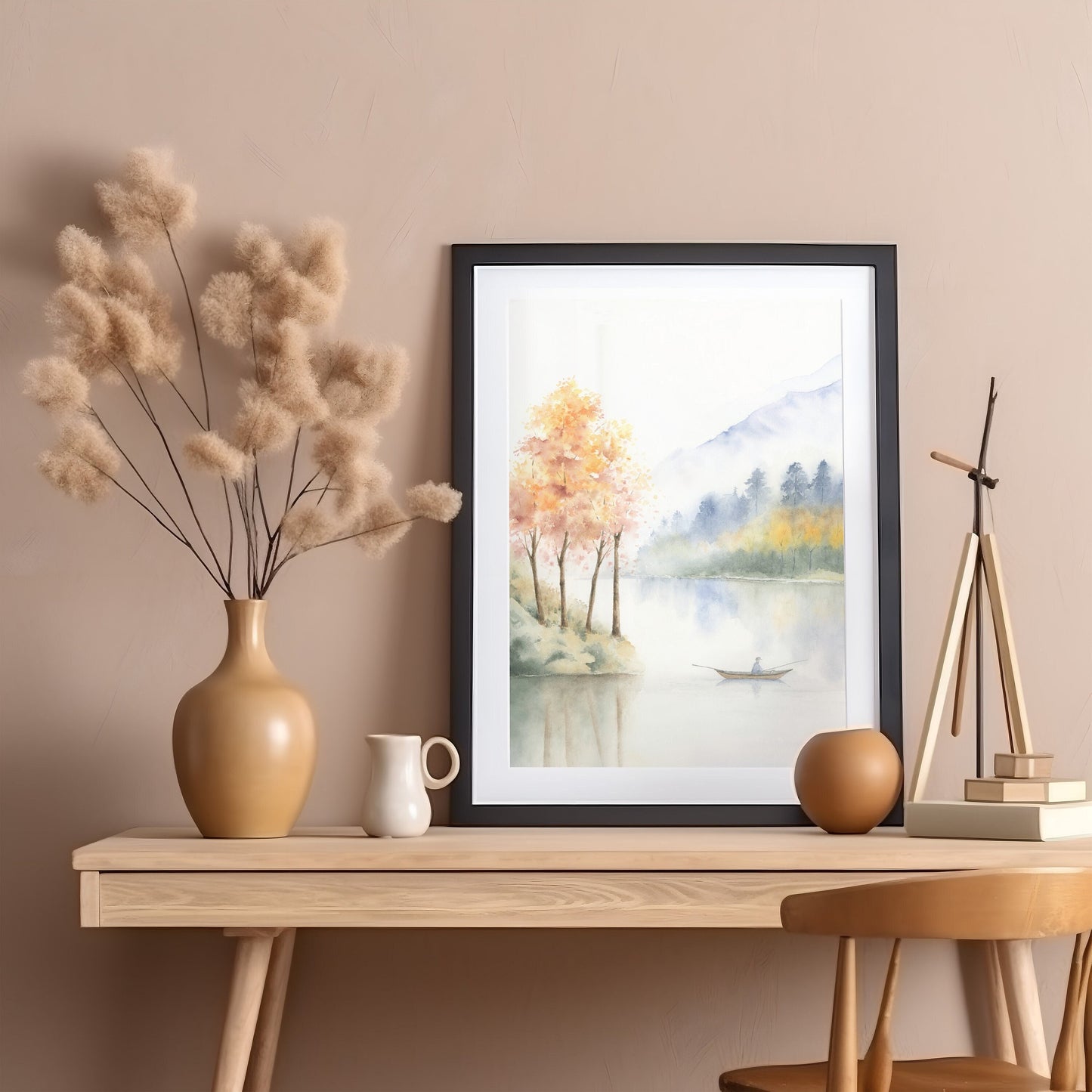Maroon Awakening | Autumn Mountain Lake Watercolor Art Print