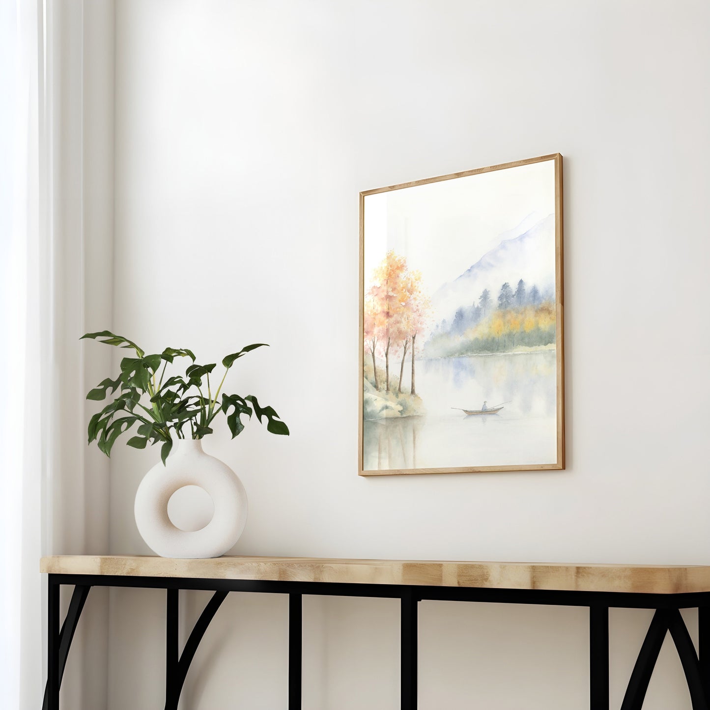 Maroon Awakening | Autumn Mountain Lake Watercolor Art Print