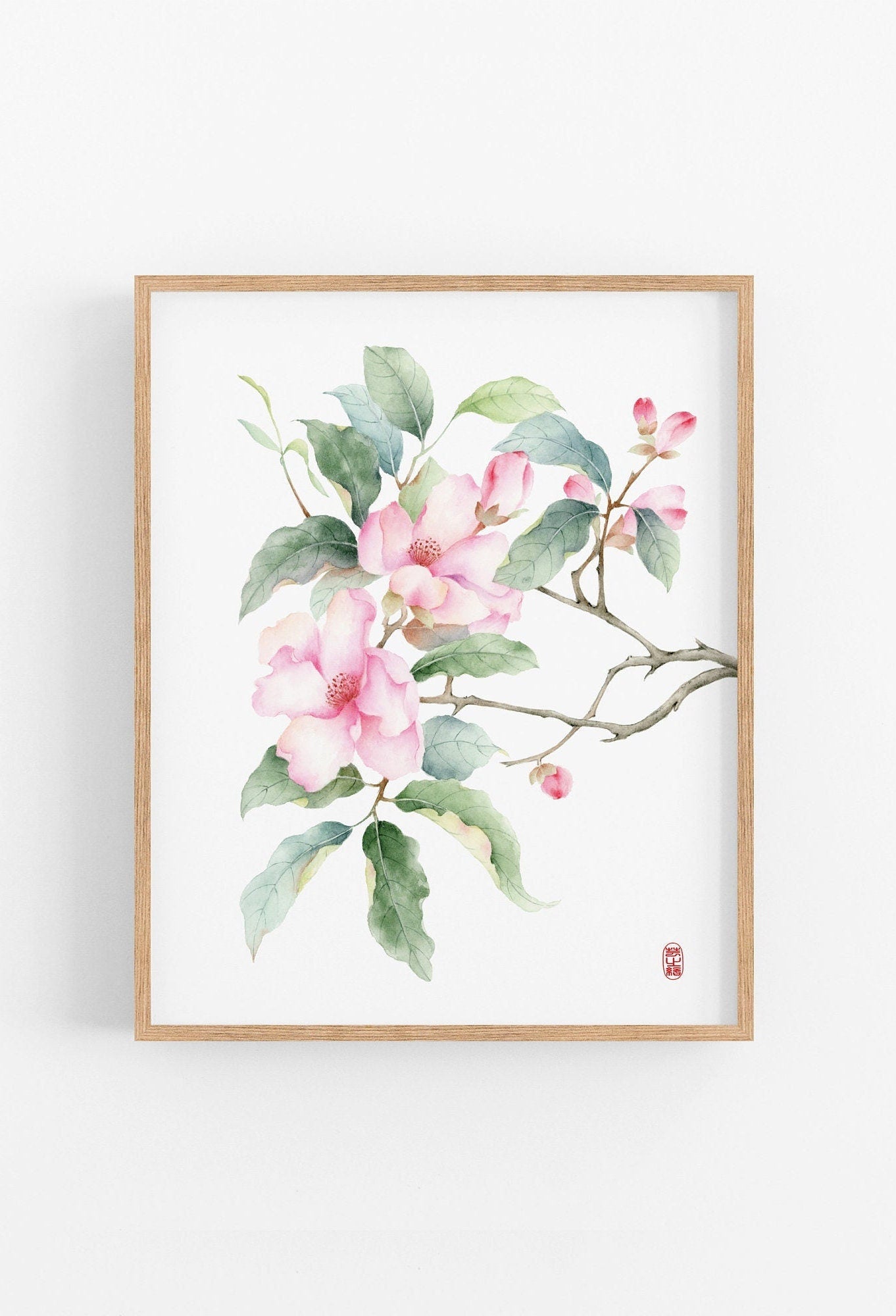 Floral Embrace | Camellia Floral Oriental Watercolor Art Print