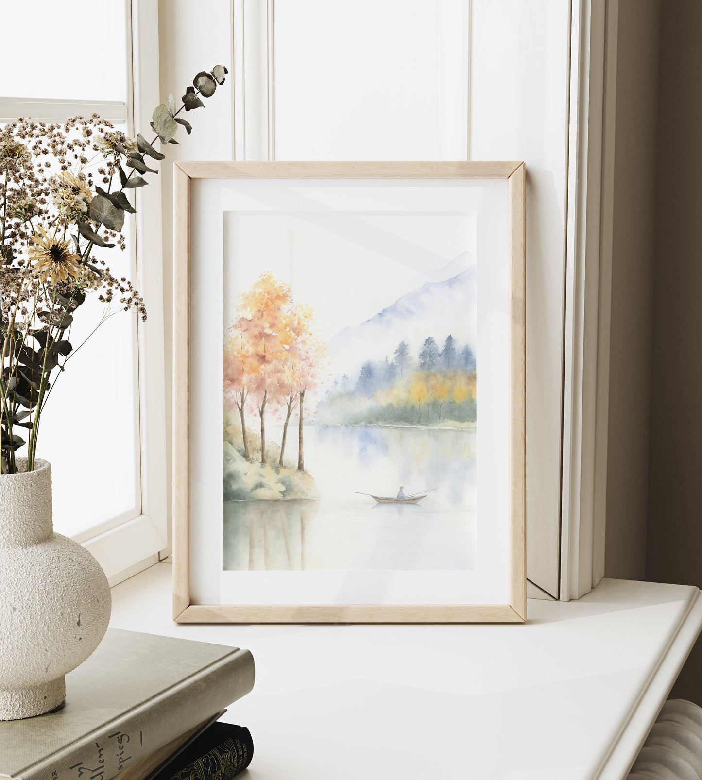 Maroon Awakening | Autumn Mountain Lake Watercolor Art Print