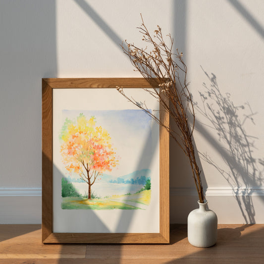 Autumn Tree | Simple Landscape Watercolor Art Print