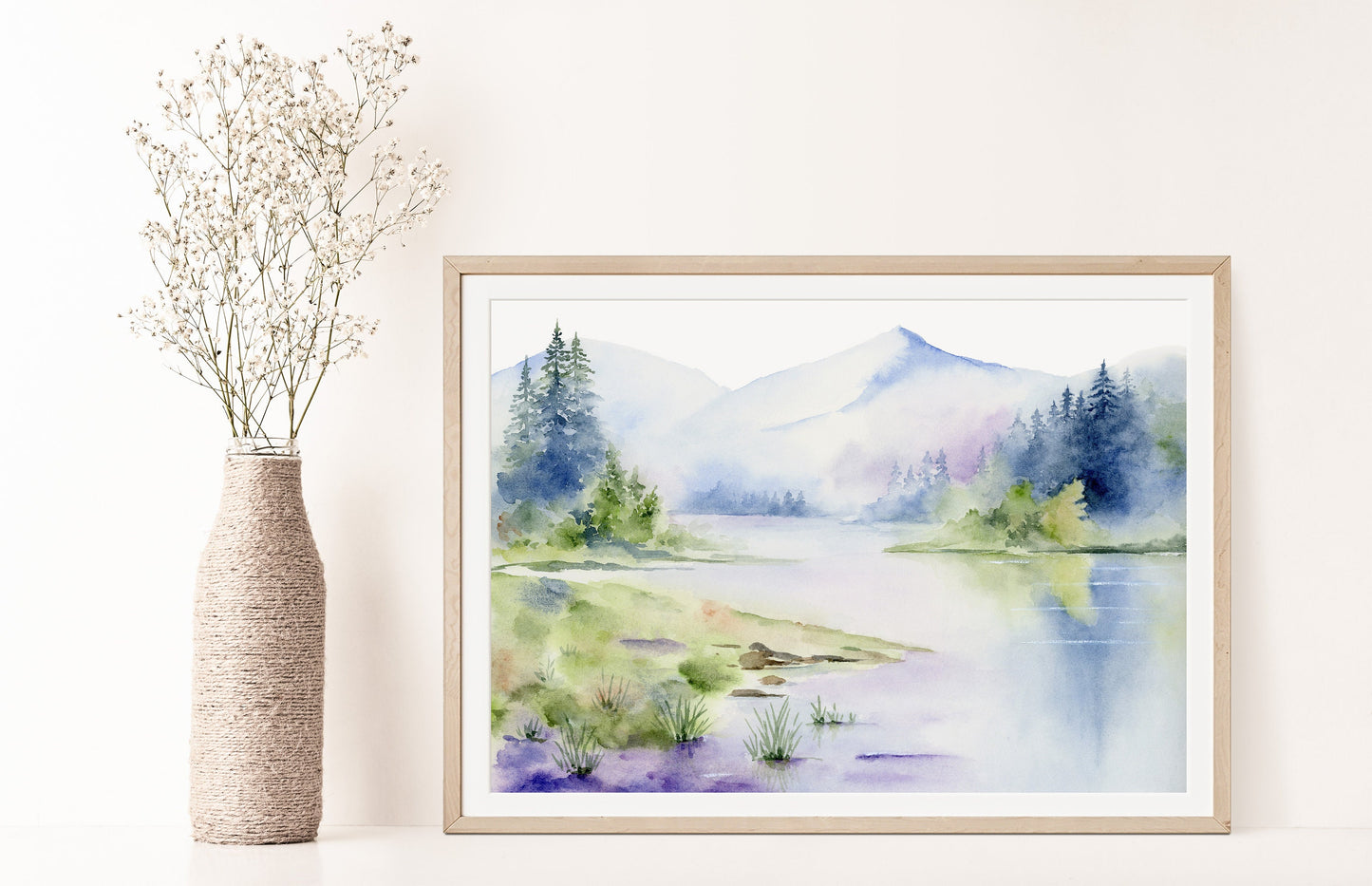 Paradise | Misty Mountain Lake Watercolor Art Print