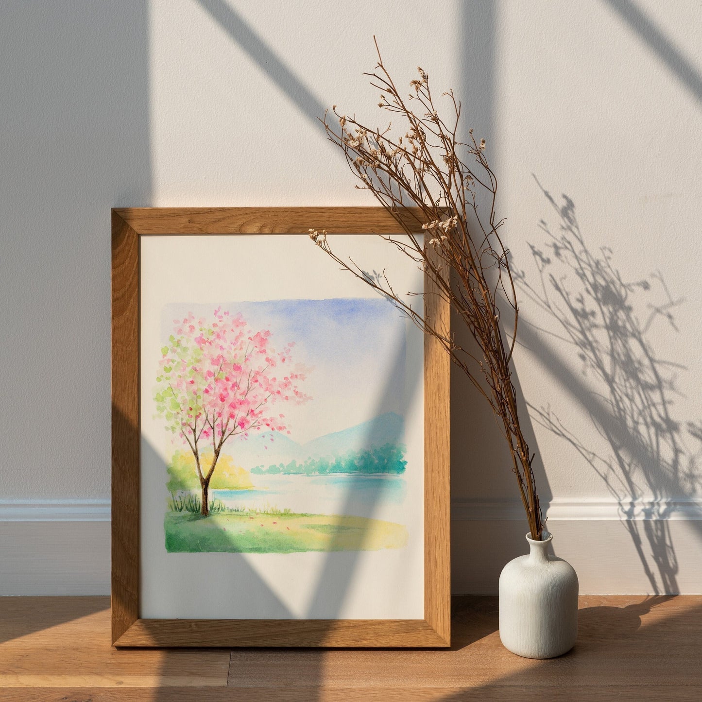 Spring Cherry Blossom Tree | Simple Landscape Watercolor Art Print