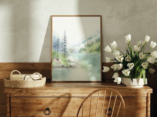 Sunsong Serenade | Summer Mountain Lake Watercolor Art Print