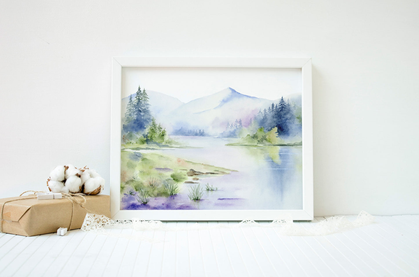 Paradise | Misty Mountain Lake Watercolor Art Print