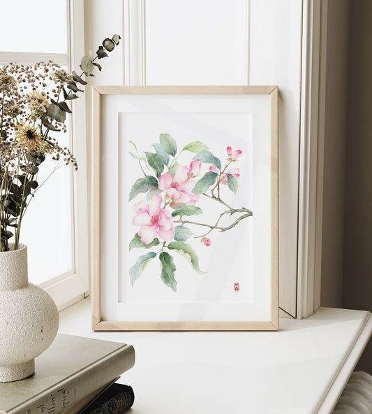 Floral Embrace | Camellia Floral Oriental Watercolor Art Print