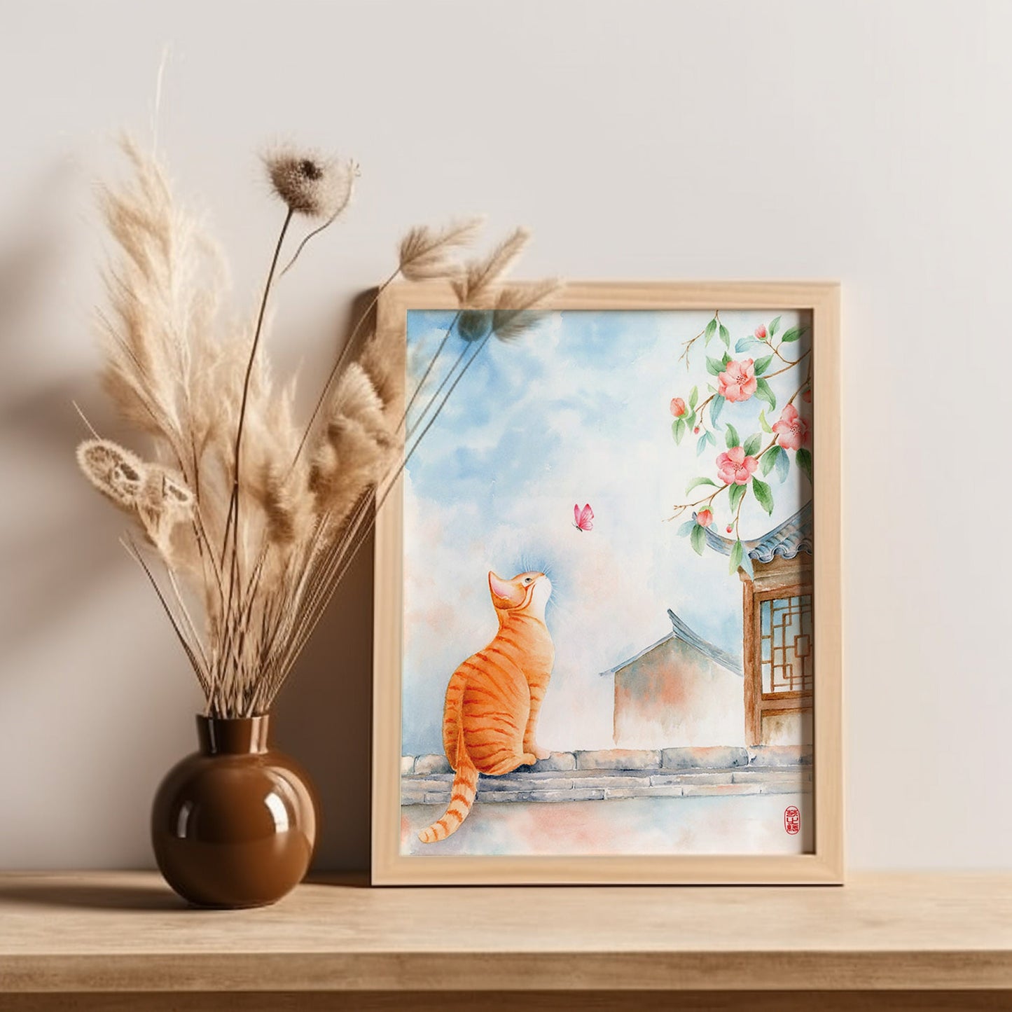 Unrestrained Curiosity | Cat Butterfly Watercolor Art Print