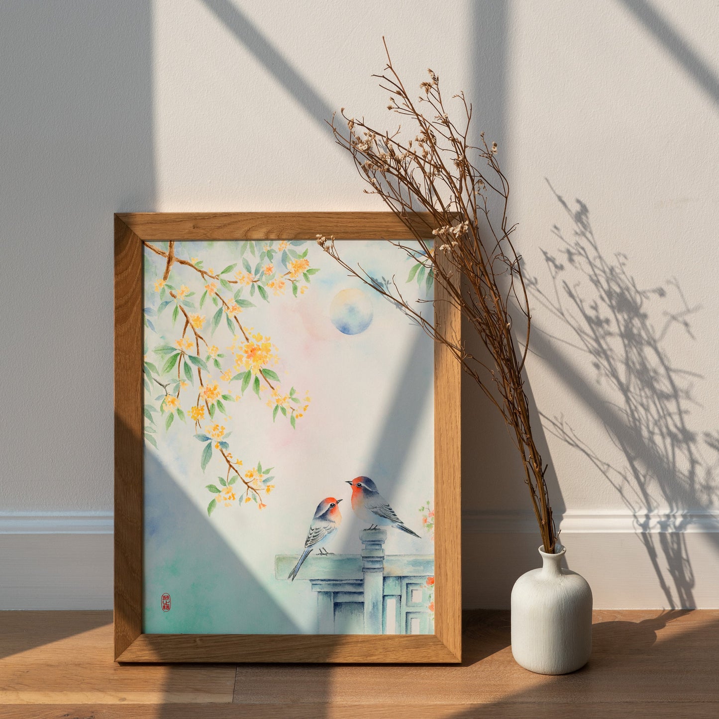 Moonlit Birdsong | Floral & Bird Watercolor Art Print