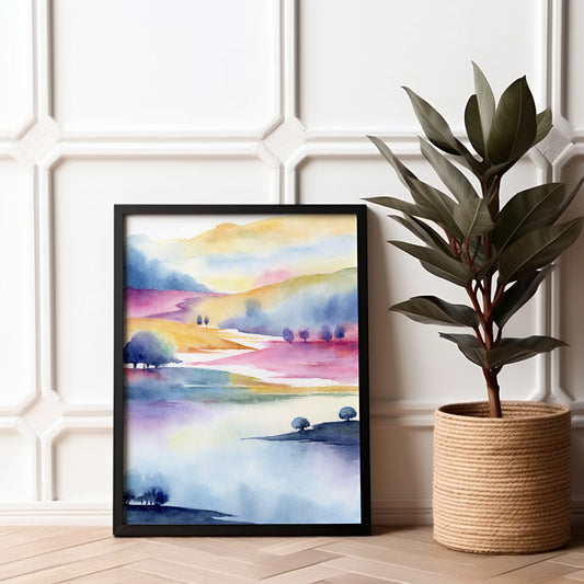 Prismatic Countryside | Abstract Mountain Watercolor Art Print