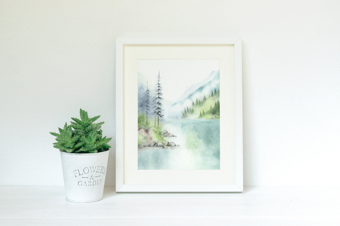Set of 4 Lake Scene Prints | Four Seasons Landscape Watercolor Art Print