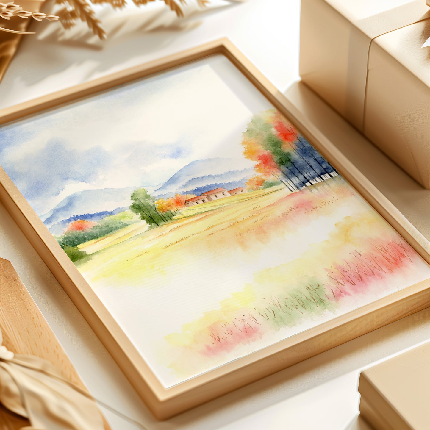 Sacred Countryside | Autumn Countryside Watercolor Art Print