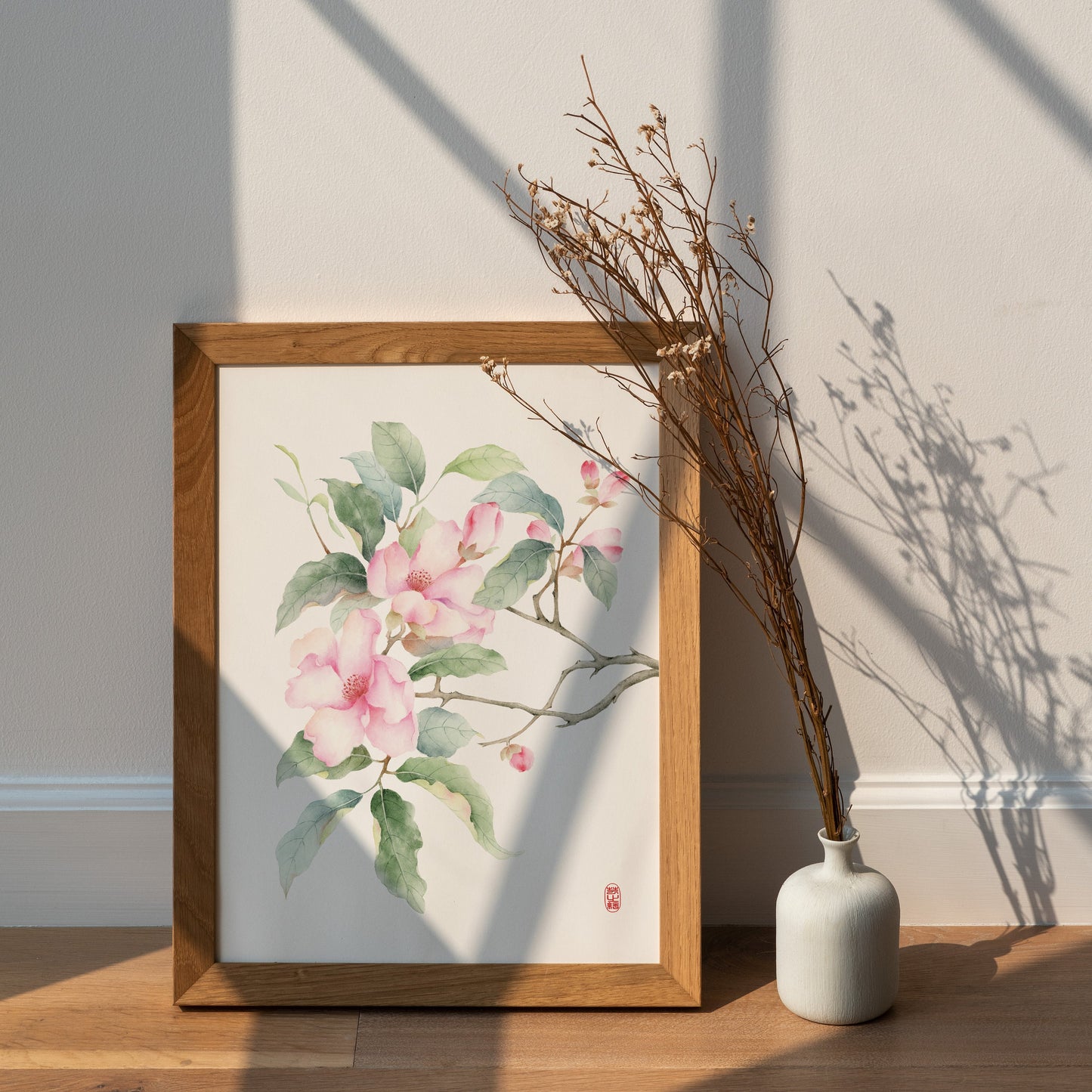 Floral Embrace | Camellia Floral Oriental Watercolor Art Print