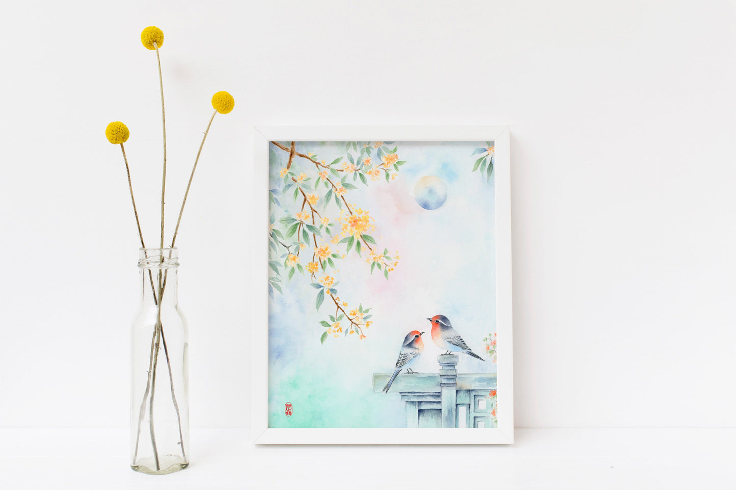 Moonlit Birdsong | Floral & Bird Watercolor Art Print