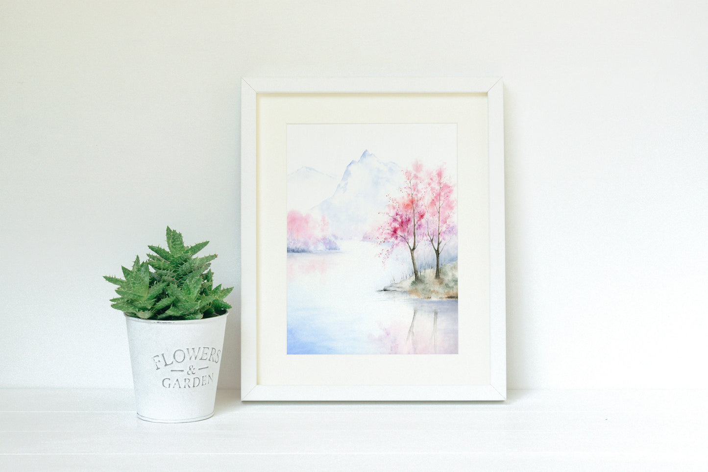 Set of 4 Lake Scene Prints | Four Seasons Landscape Watercolor Art Print