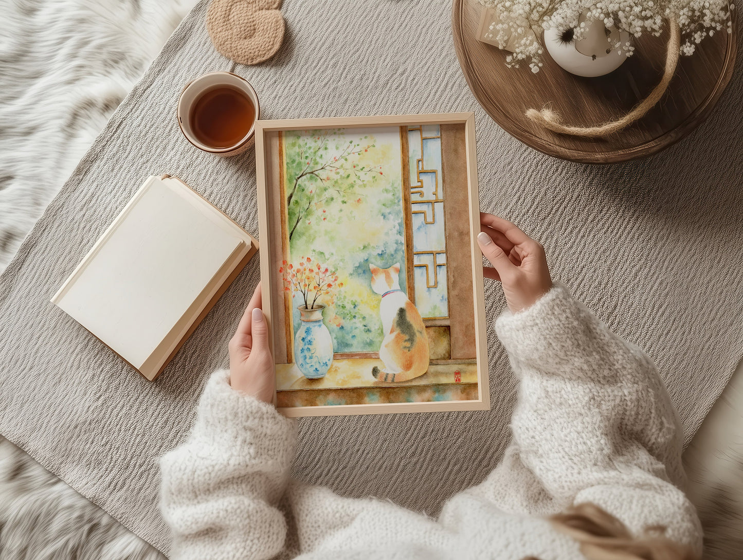 Set of 2 Cute Cat Prints | Pick from 3 Oriental Cat Watercolor Art Prints