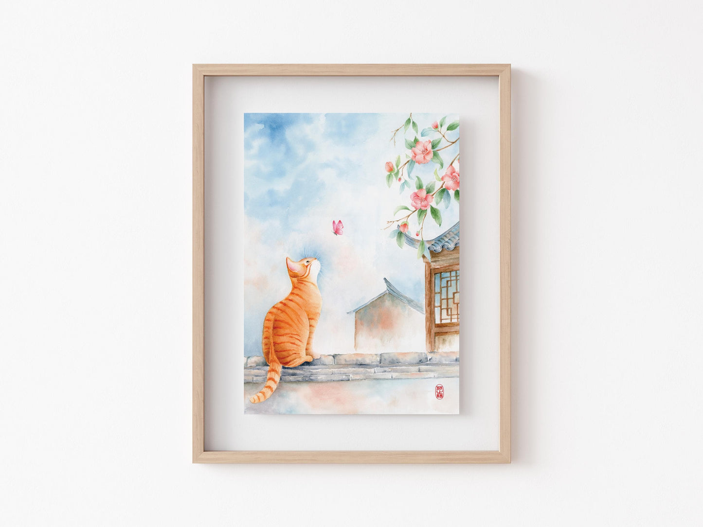 Unrestrained Curiosity | Cat Butterfly Watercolor Art Print