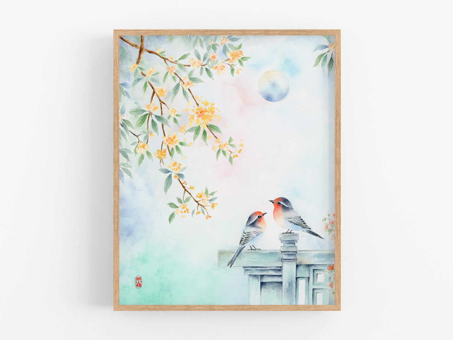 Moonlit Birdsong | Floral & Bird Watercolor Art Print