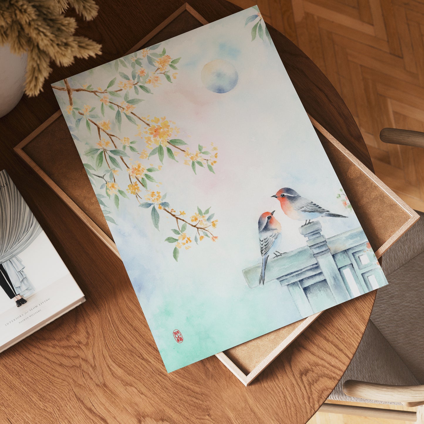 Moonlit Birdsong | Floral & Bird Watercolor Art Print