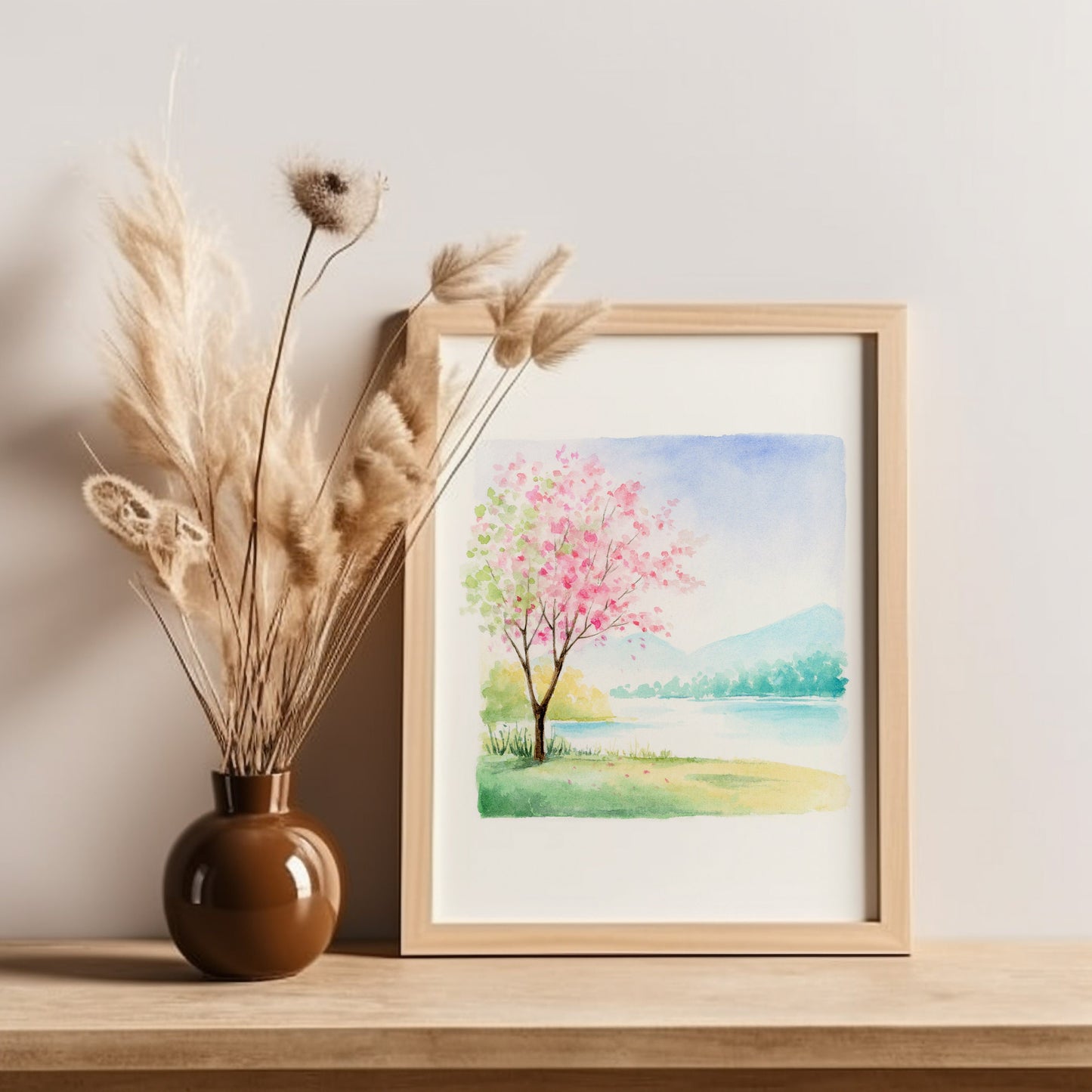 Spring Cherry Blossom Tree | Simple Landscape Watercolor Art Print