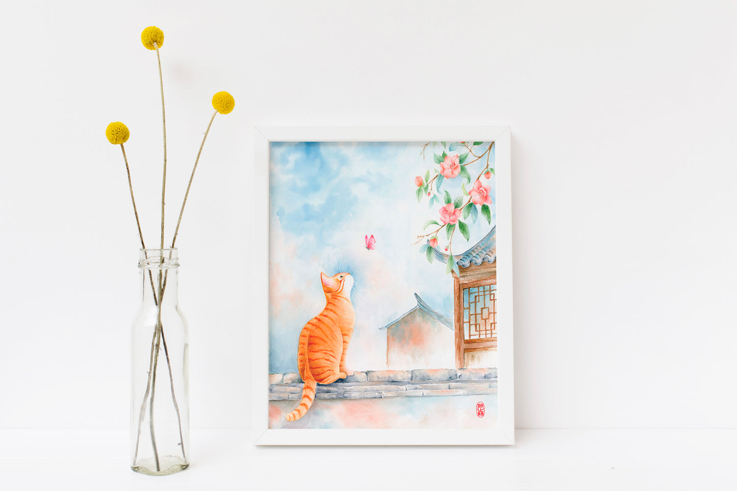 Unrestrained Curiosity | Cat Butterfly Watercolor Art Print