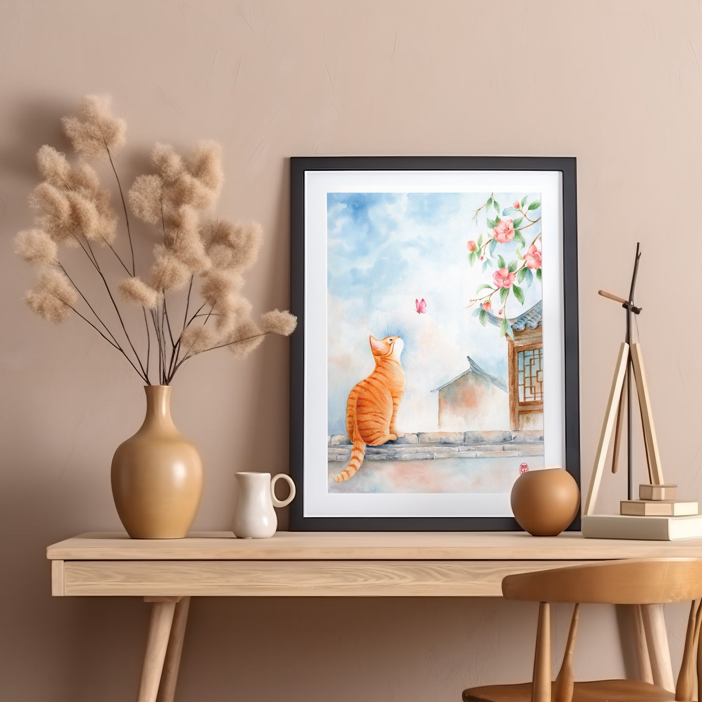 Unrestrained Curiosity | Cat Butterfly Watercolor Art Print