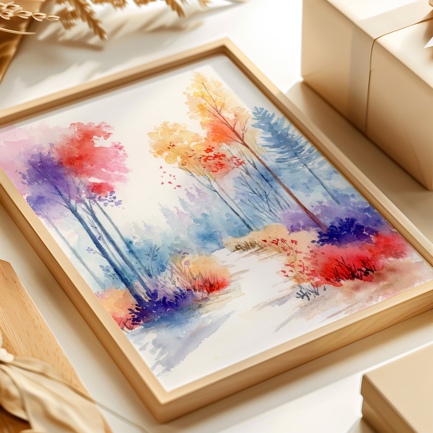 Vivid Woodland | Autumn Forest Landscape Watercolor Art Print