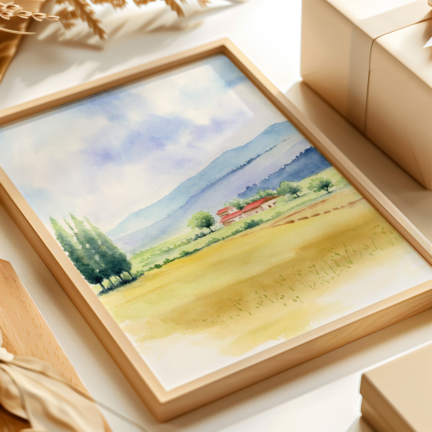 Amber Fields | Country Landscape Watercolor Art Print