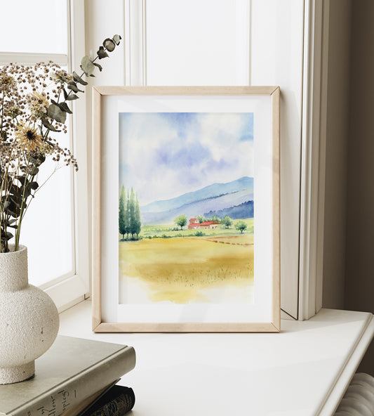 Amber Fields | Country Landscape Watercolor Art Print