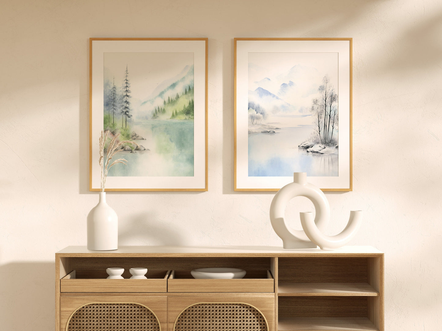 Set of 2 Landscape Prints | Four Seasons Watercolor Landscape Art Print