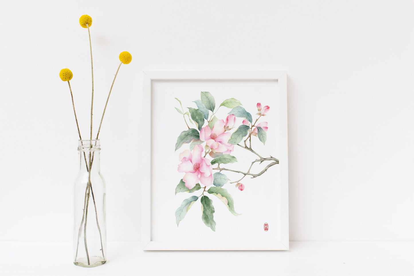 Floral Embrace | Camellia Floral Oriental Watercolor Art Print