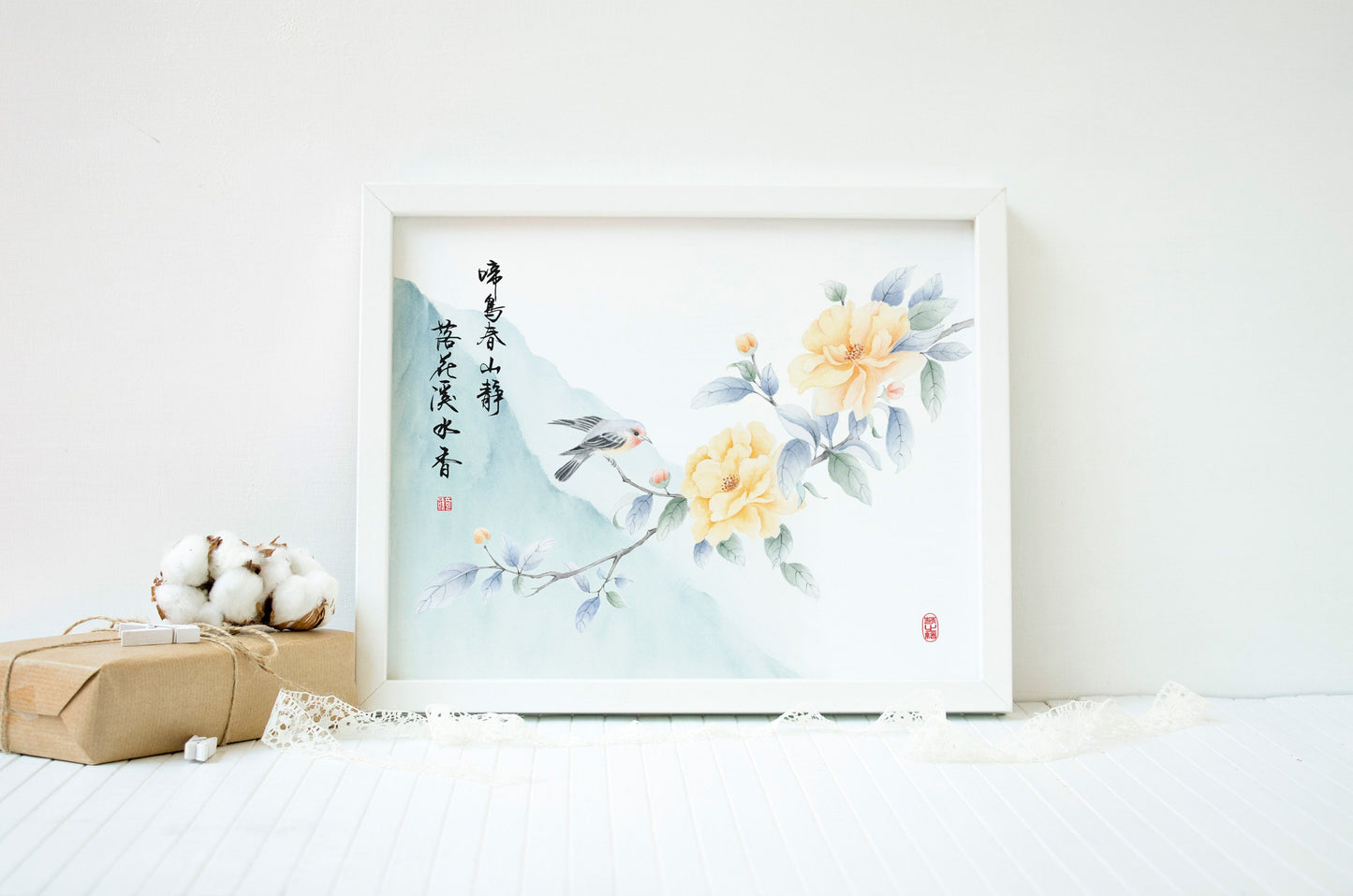 Scent of Tranquility | Floral Bird Watercolor Art Print