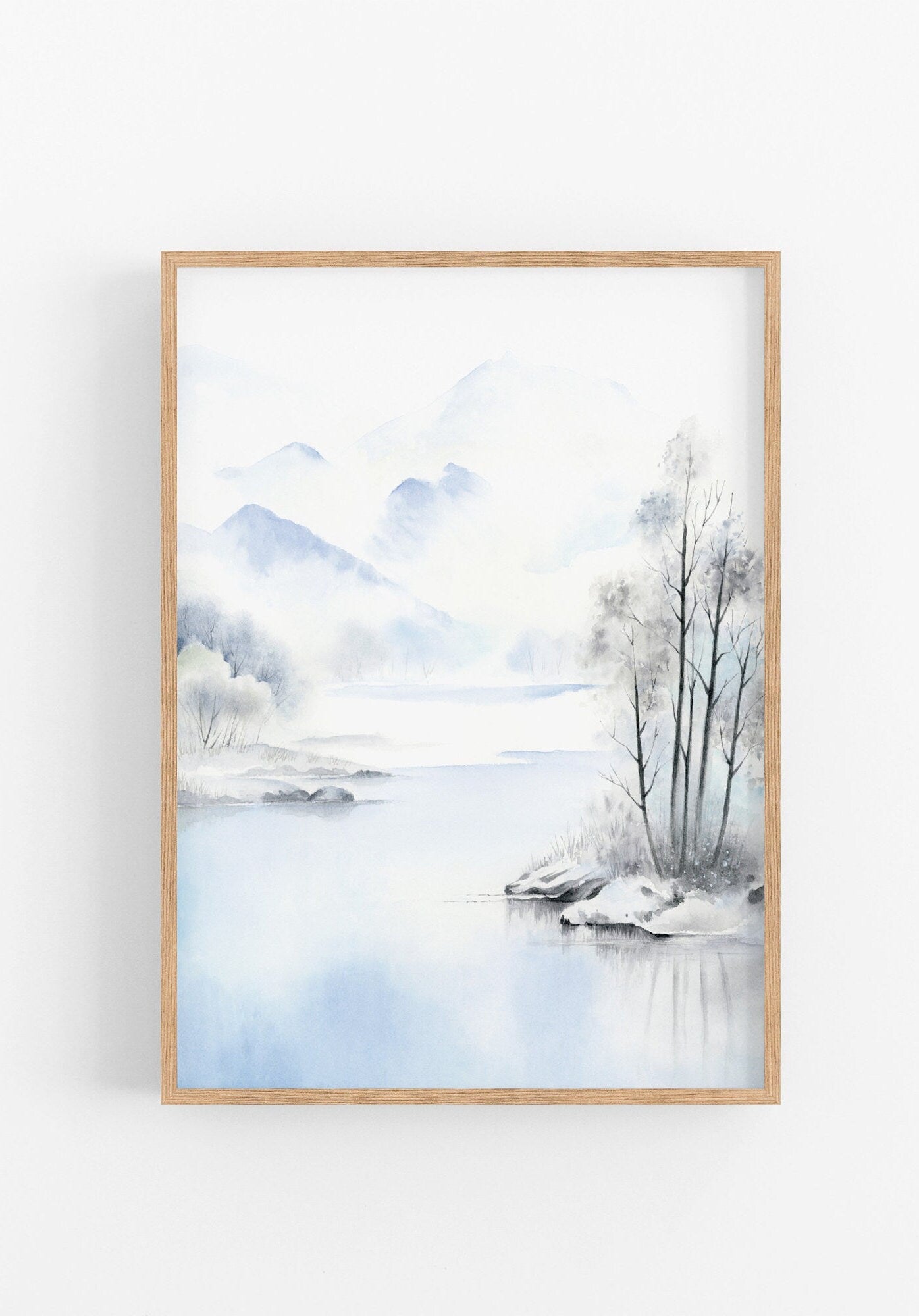 Frost’s Lullaby | Winter Mountain Lake Watercolor Art Print