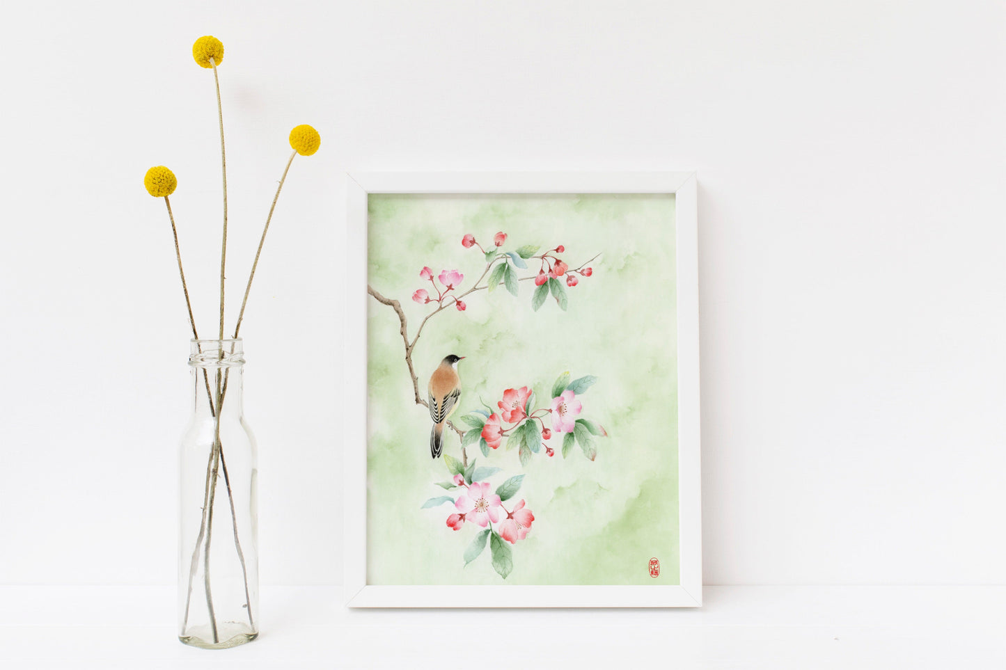 Viridescent Paradise | Floral & Bird Watercolor Art Print