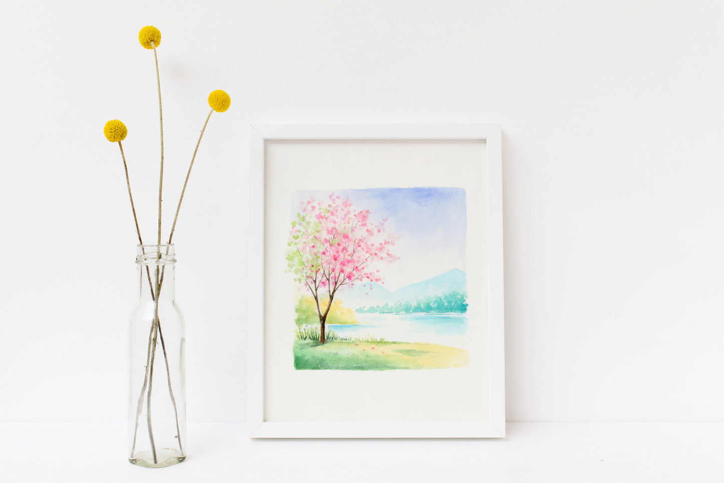 Spring Cherry Blossom Tree | Simple Landscape Watercolor Art Print
