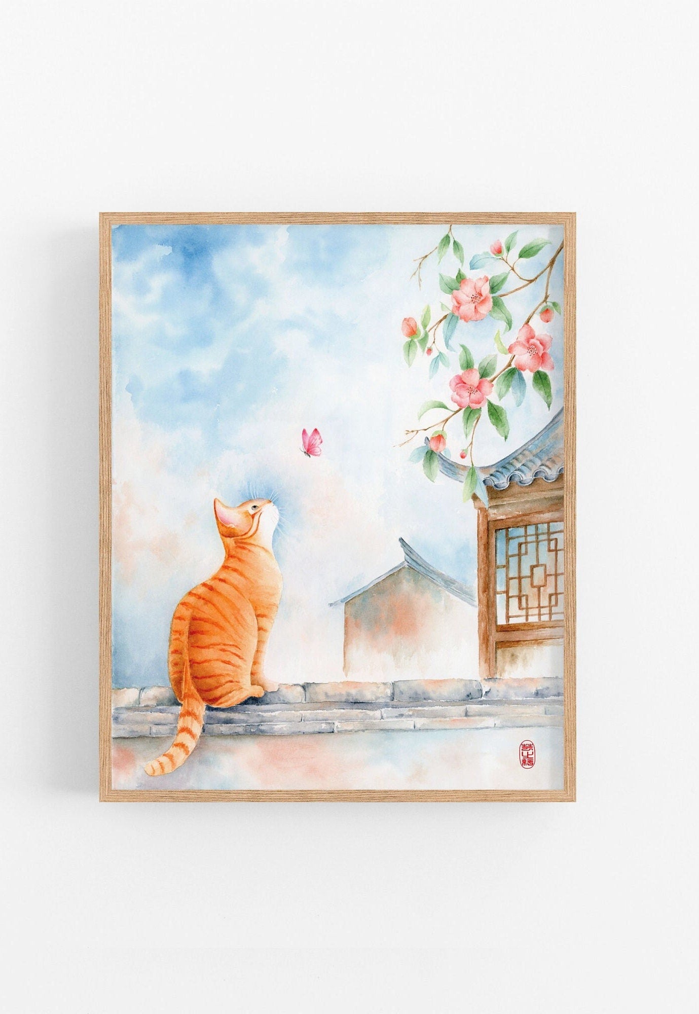 Unrestrained Curiosity | Cat Butterfly Watercolor Art Print