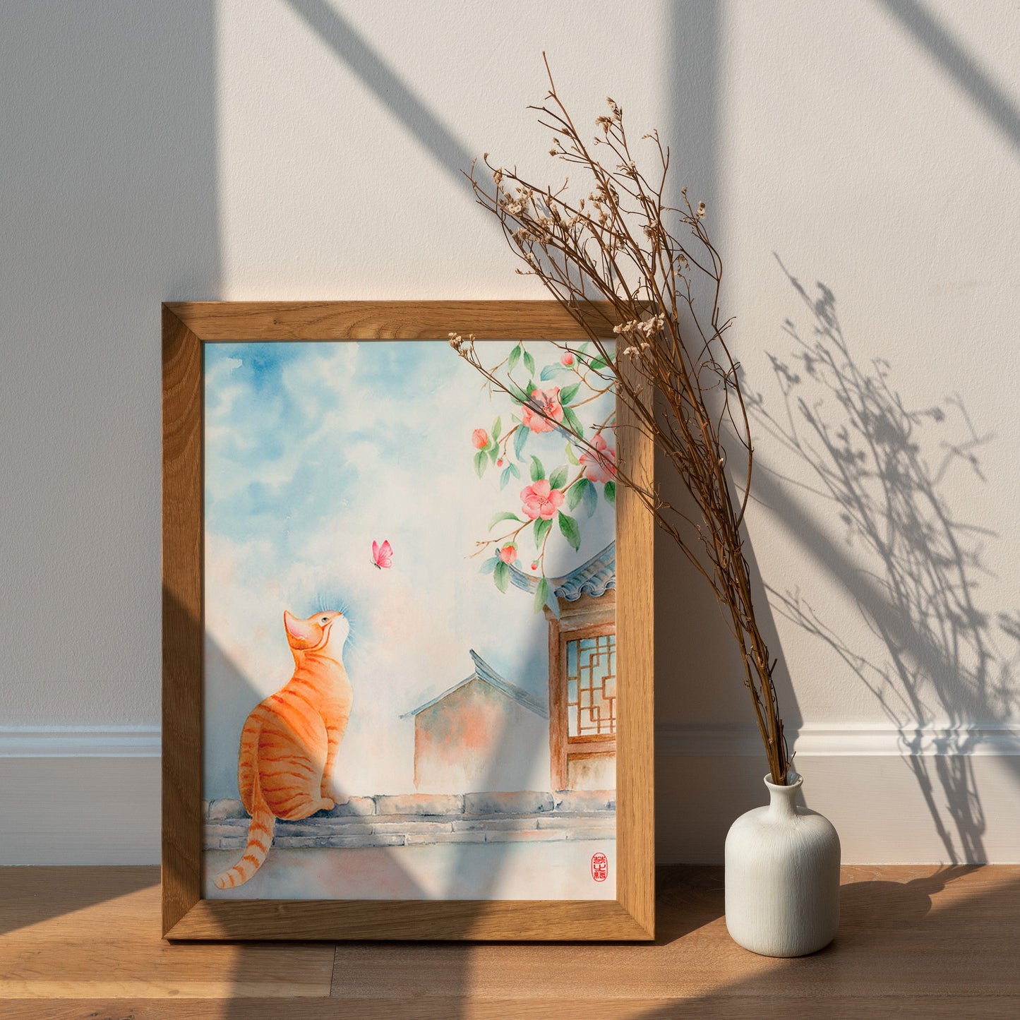Unrestrained Curiosity | Cat Butterfly Watercolor Art Print
