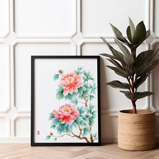 Lustrous Paeonia | Vintage Peony Watercolor Art Print