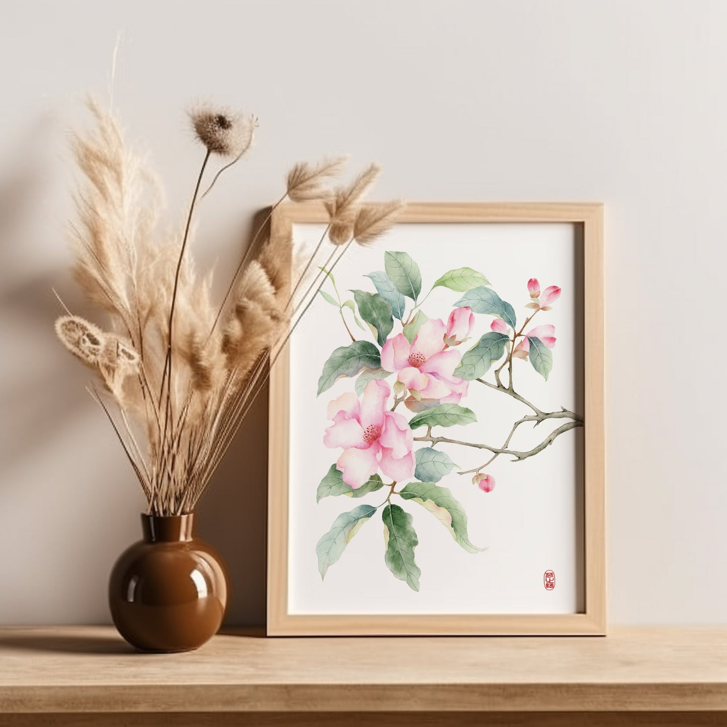 Floral Embrace | Camellia Floral Oriental Watercolor Art Print