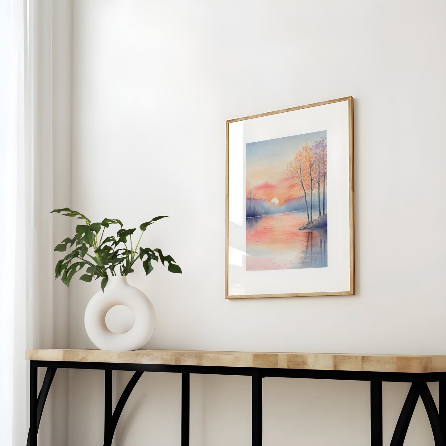 Serene Dusk | Sunset Lake Landscape Watercolor Art Print