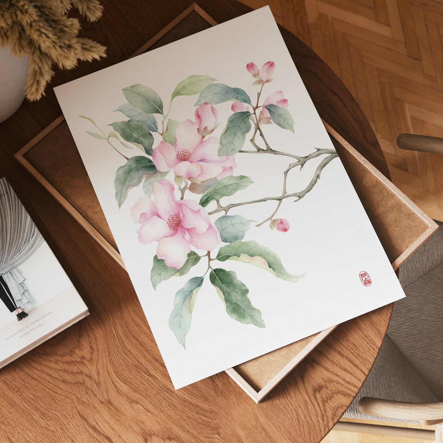 Floral Embrace | Camellia Floral Oriental Watercolor Art Print
