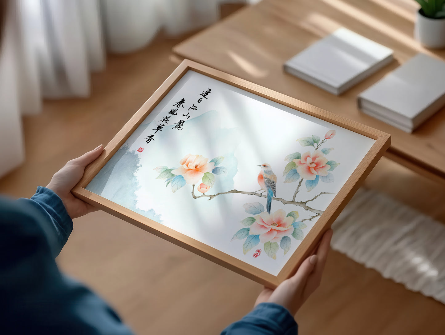 Spring Fragrance | Oriental Floral Bird Watercolor Art Print