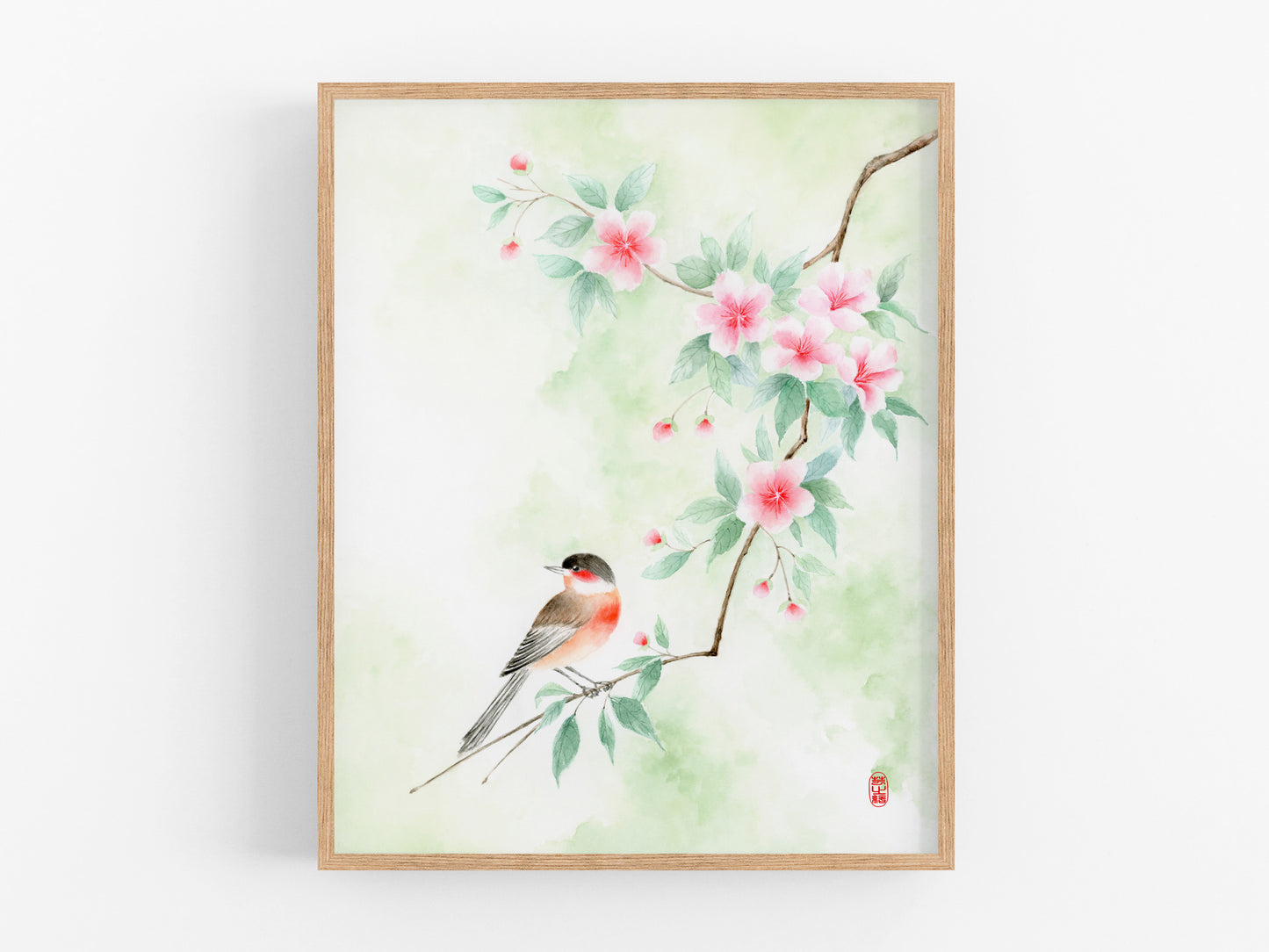 Verdant Overlook | Oriental Floral Bird Watercolor Art Print