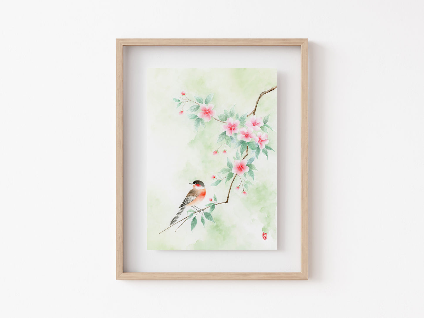 Verdant Overlook | Oriental Floral Bird Watercolor Art Print