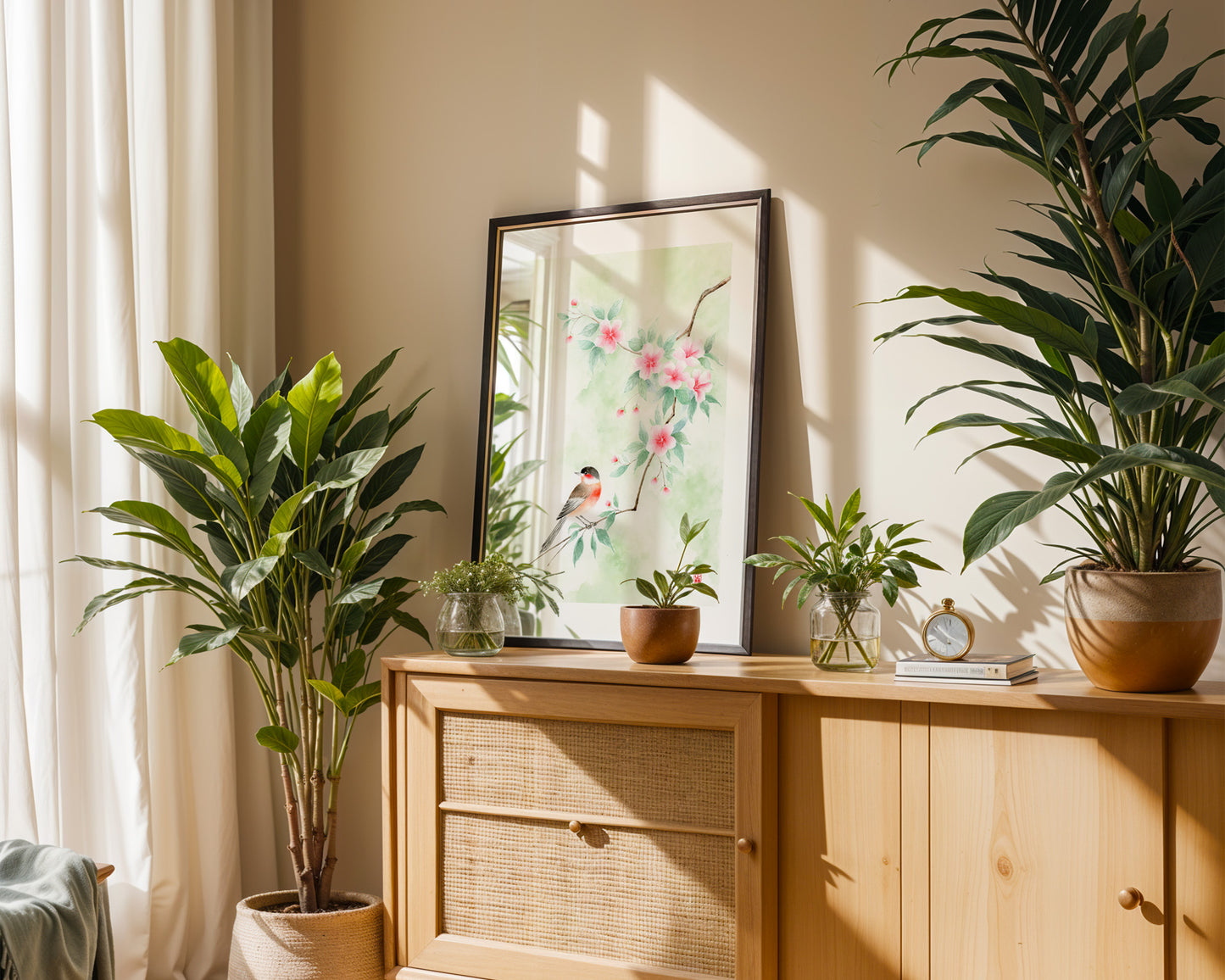 Verdant Overlook | Oriental Floral Bird Watercolor Art Print