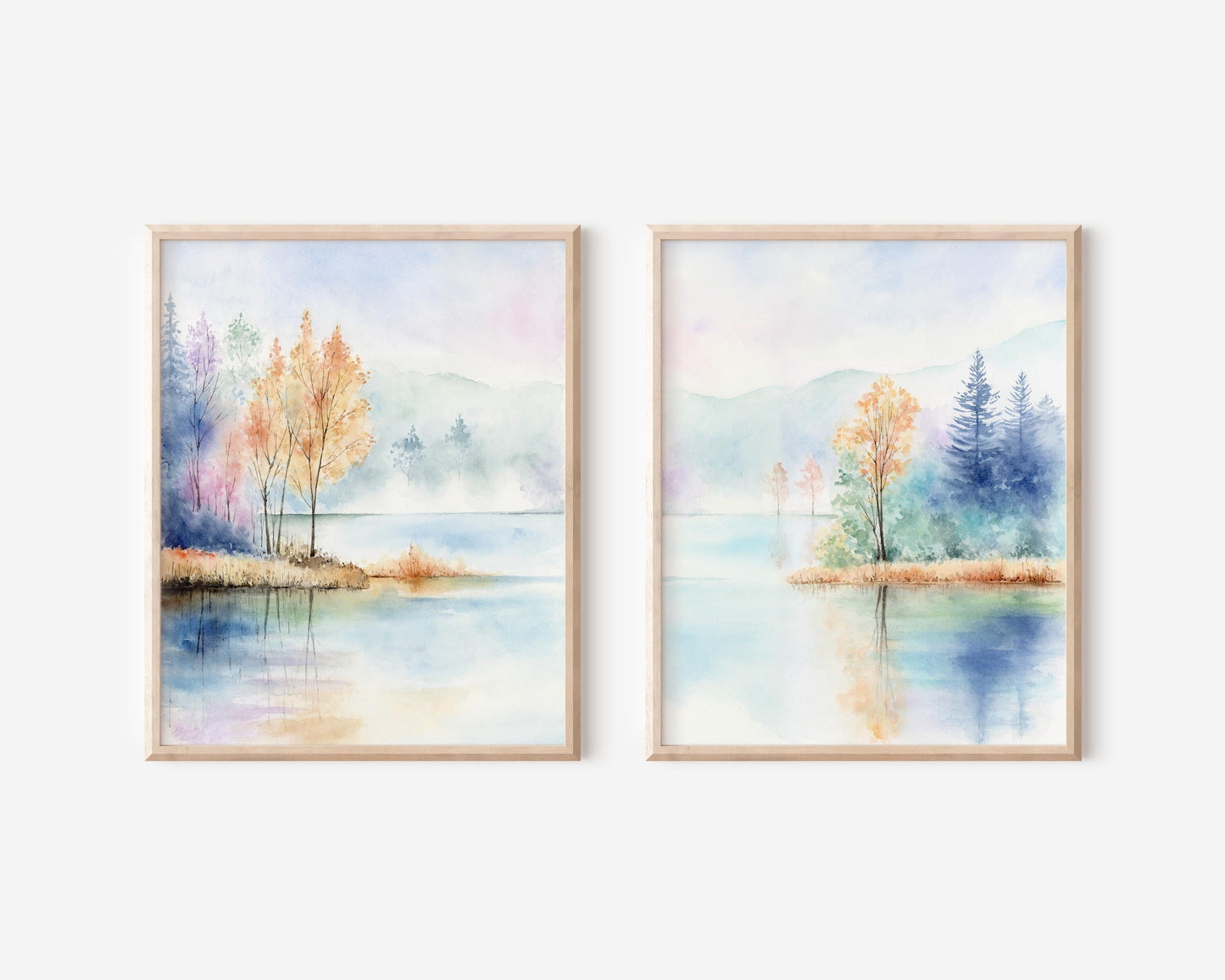 Parallel Sublimity | Set of 2 Lake View Landscape Watercolor Art Prints