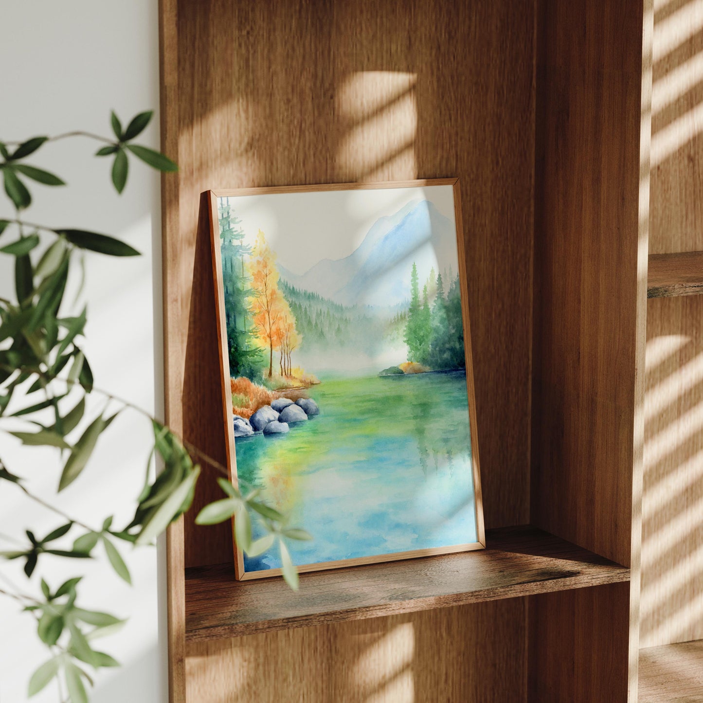 Lush Waterfront | Lake Mountain Watercolor Art Print