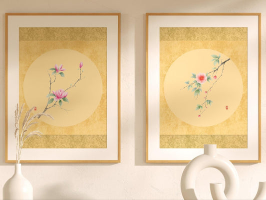 Set of 2 Vintage Floral Art Prints | Camellia & Magnolia Watercolor Painting
