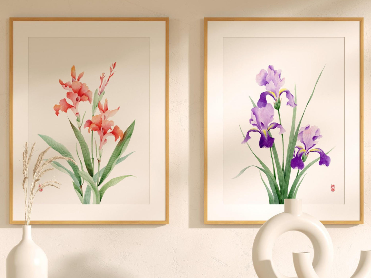 Set of 2 Floral Art Prints | Canna and Iris Watercolor Art Print
