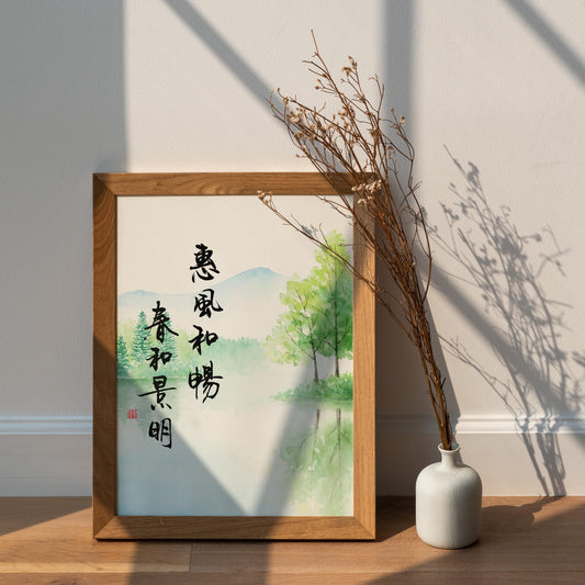 惠风和畅 春和景明 | Landscape Watercolor Print with Calligraphy