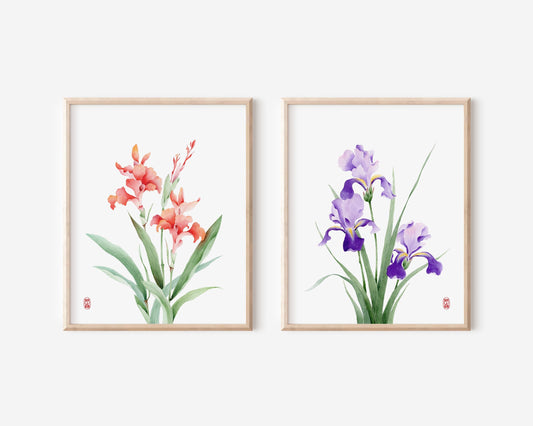Set of 2 Floral Art Prints | Canna and Iris Watercolor Art Print